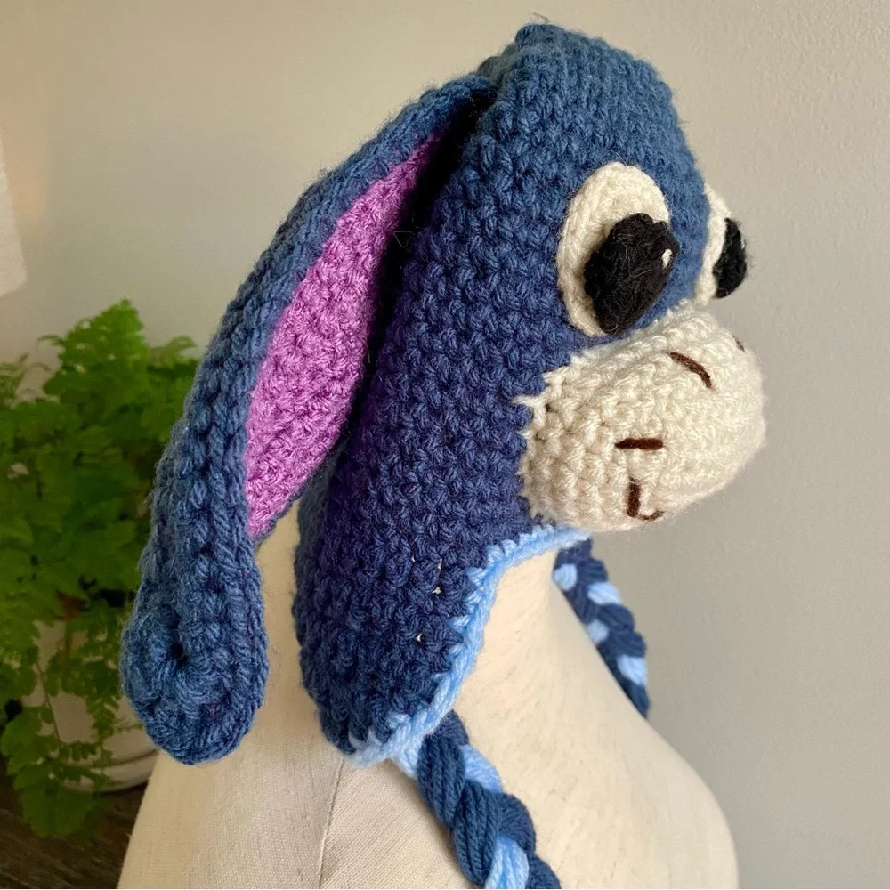 Handmade Eeyore Crochet Hand Crocheted Kids‎ Childrens Hat Purple Blue One Size